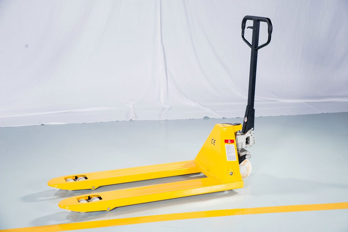 2000kg Capacity Steel Hand Pallet Truck Yellow Color With PU Wheels